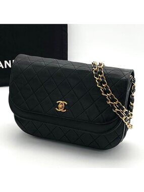 Chanel Quilted Chain Shoulder Bag Lambskin Half Moon